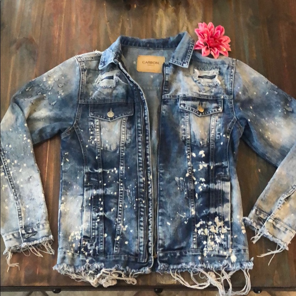 Oversized distressed denim jacket
